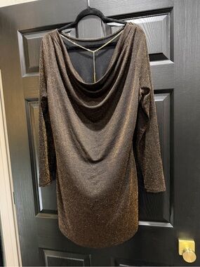 Michael Kors XL Bronze Metallic Open Back w Chain Detail Cocktail Dress